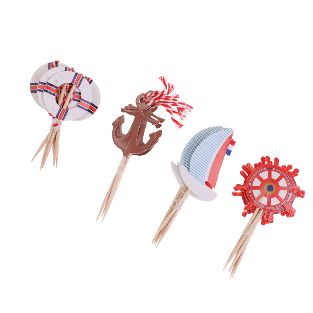 

24pcs /Set Nautical Boat Anchor Cupcake Picks Cake Topper Party Cake Decora