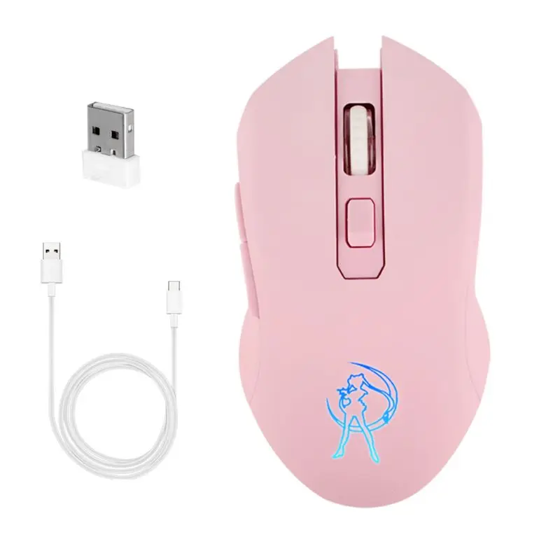 

Rechargeable Wireless Mouse Pink Silent LED Optical Game Mouse 1600DPI 2.4G USB Wireless Mouse for PC Laptop Desktop Computer