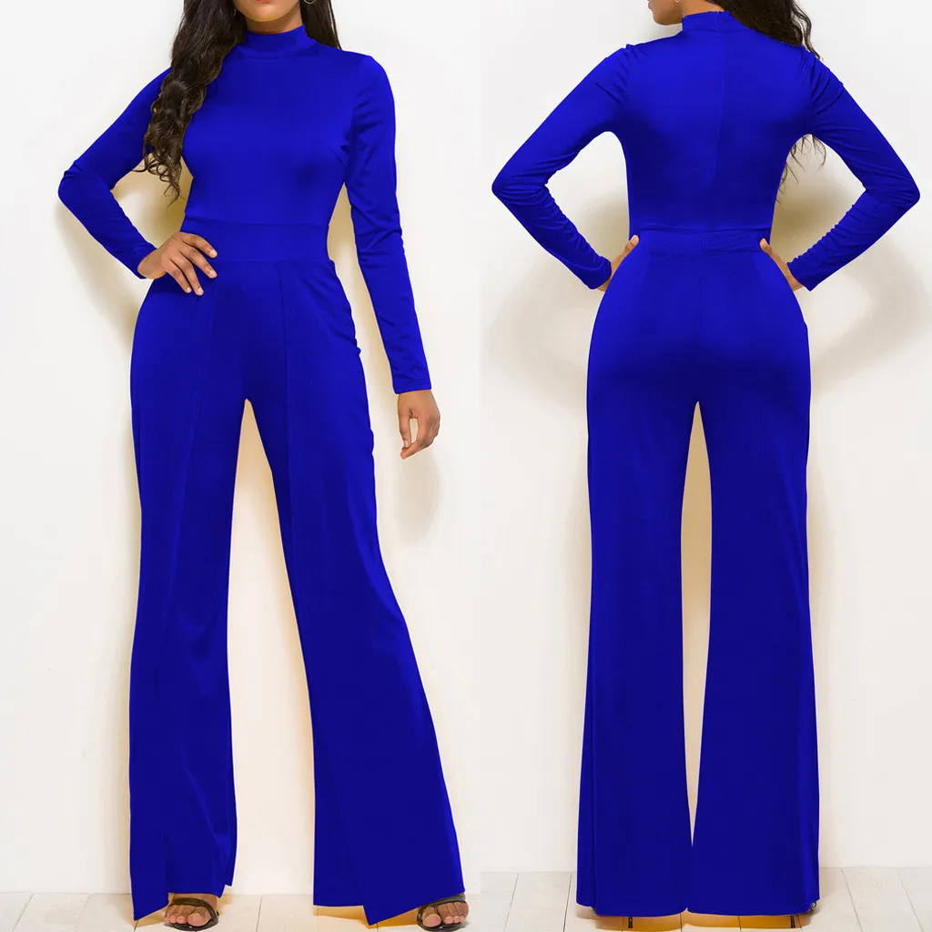 Новинка, простой Повседневный женский комбинезон, модный, однотонный, круглый вырез, длинный рукав, тонкий, широкие, для работы, офиса, комбинезоны, моно de mujer