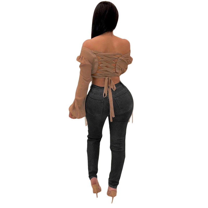 Tsuretobe осень модные рваные Рваные джинсы Для женщин Bodycon кисточкой джинсовые узкие брюки Повседневное тонкий Высокая талия джинсы облегающие, брюки