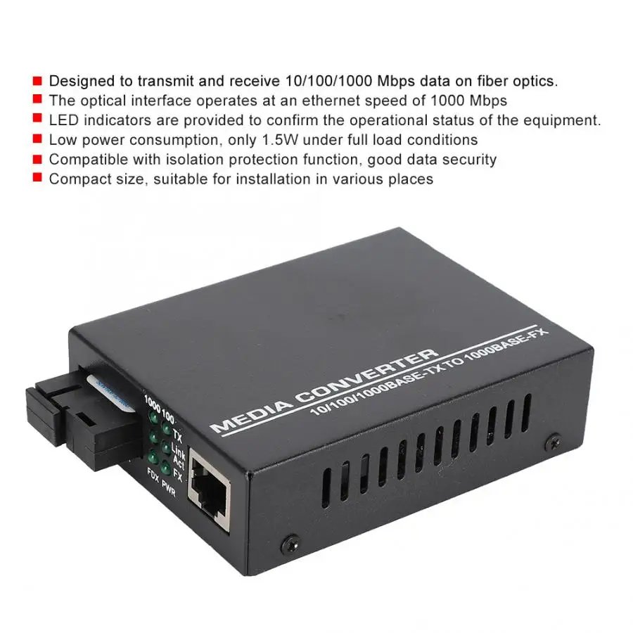 Кабели передачи 1000 Мбит/с Ethernet волоконно-оптический медиа приемопередатчик одномодовый преобразователь 100-240 В