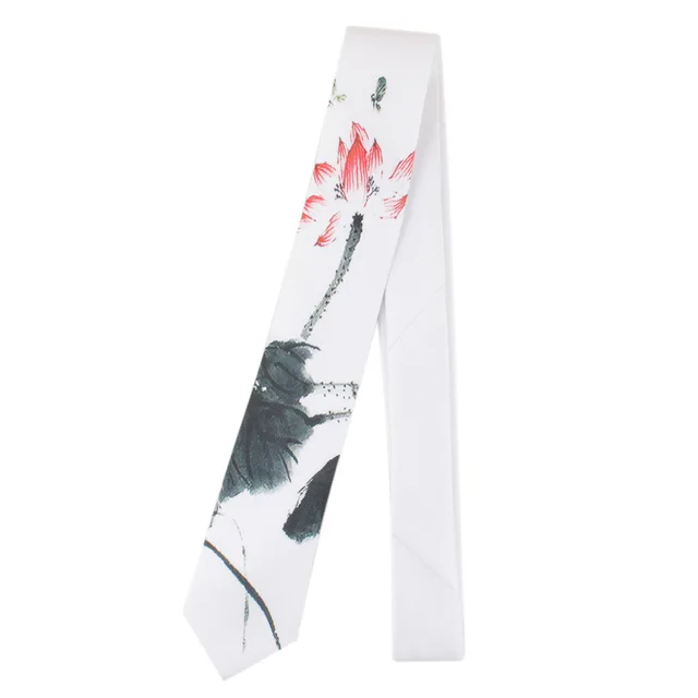 Men's Printed Tie Casual Banquet Suit Shirt Accessories Yarn-dyed Polyester Silk White Fine Novelty Landscape Painting Necktie 211098