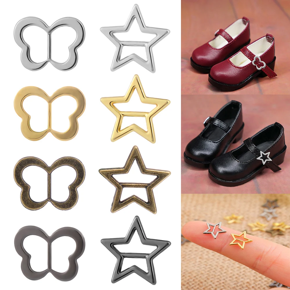 20PCS Mini Tri-glide Buckles Cute Star/Butterfly Shape Handmade Doll Bags Clothes Craft Decor Buttons DIY Doll Accessories