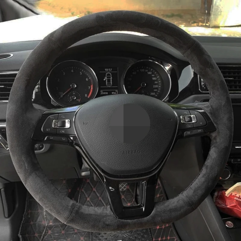 Чехол рулевого колеса автомобиля нескользящий черная замша кожа для Volkswagen VW Golf 7