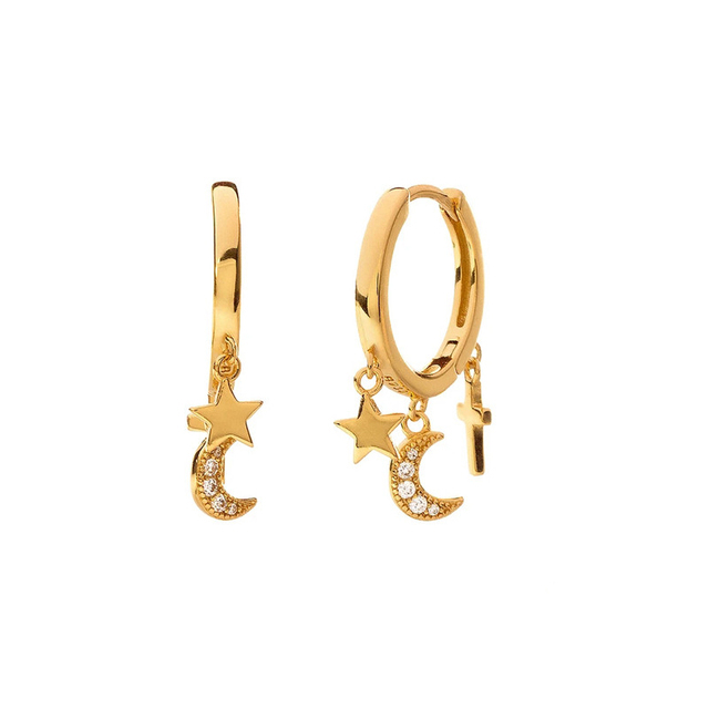925 Sterling Silver Cubic Zirconia Sun Moon Star Pendant Hoop Earrings For Women Evil Eyes Butterfly Cactus Huggie Earring