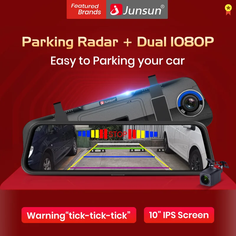 Junsun Новинка 10 &quotАвтомобильный видеорегистратор с парковочным радаром FHD 1080P