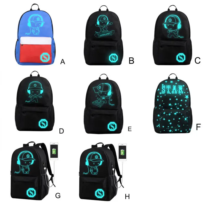 Рюкзак с отражающими вставками школьные сумки для мальчиков и девочек мультфильм книжная сумка фосфоресцирующий usb зарядный порт