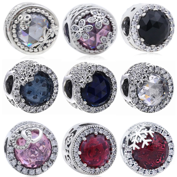 

100% Real 925 Sterling Silver 10 Colors Crystal Radiant Hearts Charm Fit Original Women Charm Bracelet Authentic Jewelry Gift