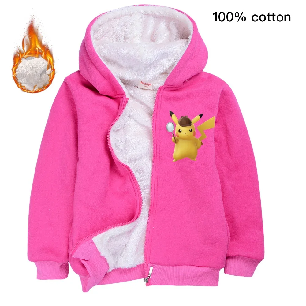 Талисман Pikachu костюм кардиган, толстые полусапожки с молнией и пальто игры "Покемон го", с героями из мультфильма «Покемон»(Эш кечум, поп футболки с принтом Пикачу Детский костюм - Цвет: Розовый