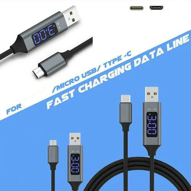

1M USB Type C Micro USB Cable for Xiaomi Huawei Samsung Fast Charging USB C Cable with LED Digital Display Mobile Phone Cable