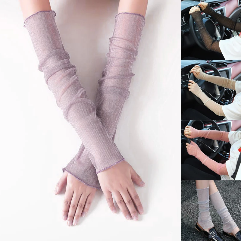 

Women Fingerless Long Gloves Sun UV Protection Hand Protector Cover Arm Sleeves Ice Silk Sunscreen Sleeves Outdoor Arm Warmer