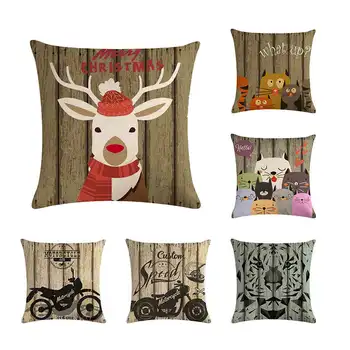 

Cartoon elk cat head cushion cover retro motorcycle throw pillow cover linen linen car chair sofa home decoration 45x45cm