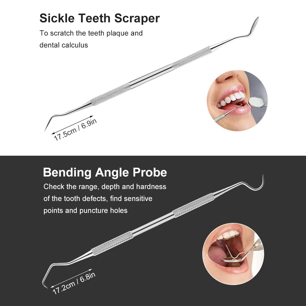 

Dental Hygiene Kit Tooth Scraper Probe Tweezers Tools Dental Pick Set Stainless Steel Mouth Mirror Dentist Home Use Tools