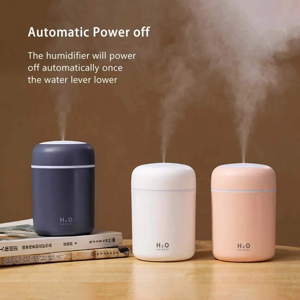 

300ML Colorful Cool Light Mini USB Personal Desktop Air Humidifier Auto Shut-Off 2Mist Modes Super Quiet Home Office Night Light