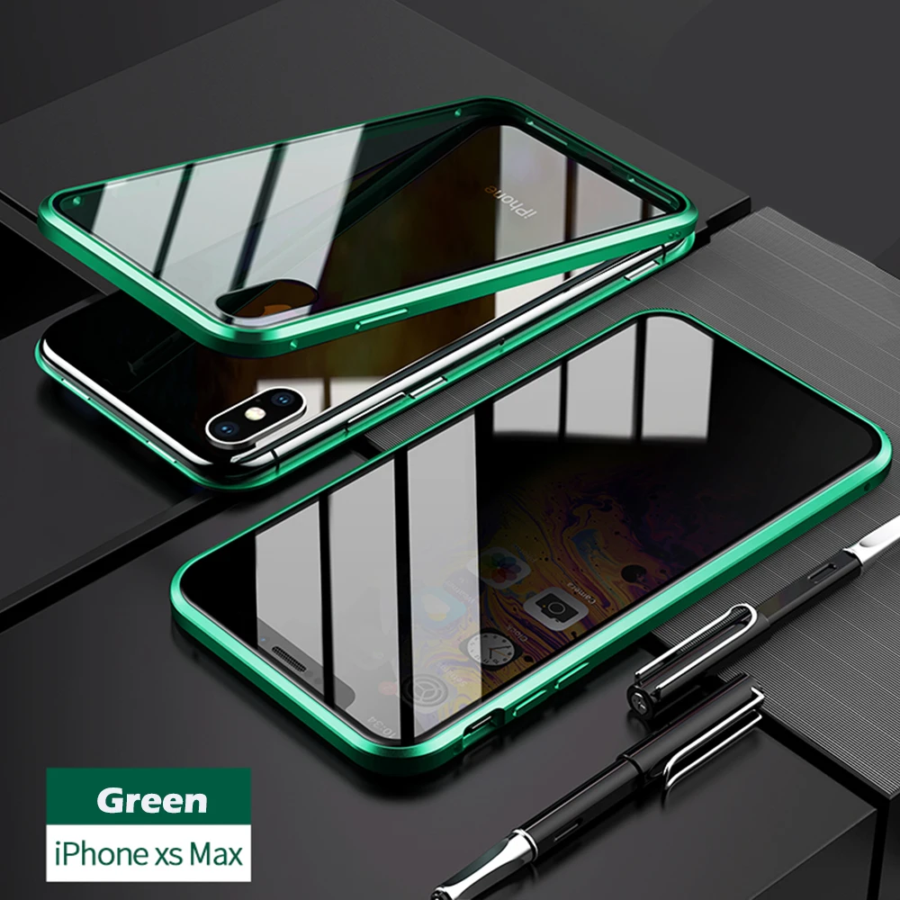Защитный Магнитный чехол из закаленного стекла для iPhone 11, 11pro, XS MAX, XR, X, защитный магнитный металлический бампер для iPhone 7/8/Plus - Цвет: for iP XS MAX green