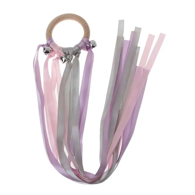 

Rainbow Wooden Ribbon Rattle Ring Baby Teether Newborn Montessori Sensory Toy D7YD