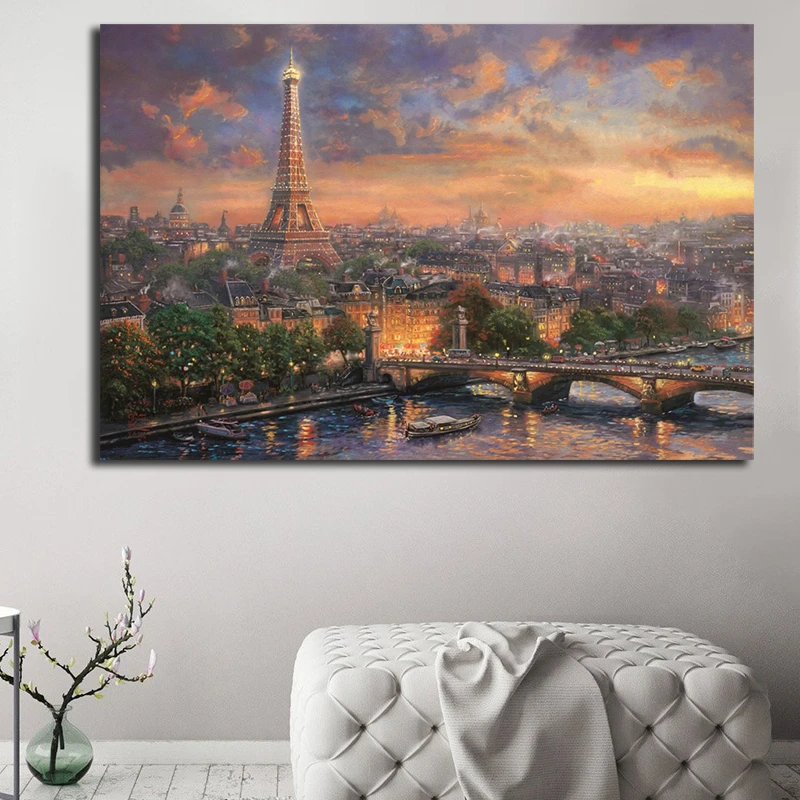 

Paris City Of Love By Thomas Kinkade Canvas Painting Print Bedroom Home Decor Modern Wall Art Oil Painting Poster Accessories HD