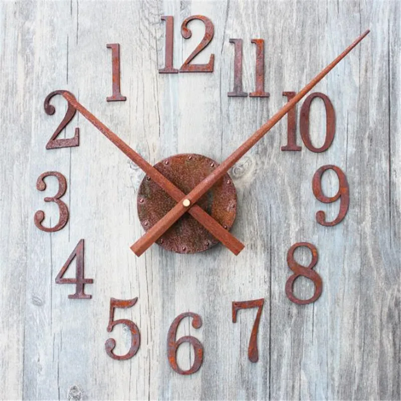 

DIY Retro Old Rust Met Wall Clock Creative Digital Wall Clocks Personality Adhesive Watch Reverse Pointer Wall Art Decor