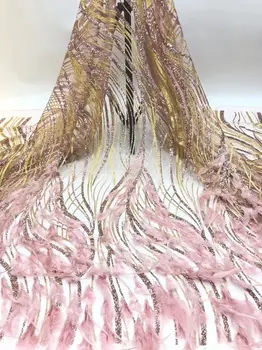 

Latest Tulle Lace French Net Lace Fabric With Feather For Evening Dress PAN261(5yards/lot)