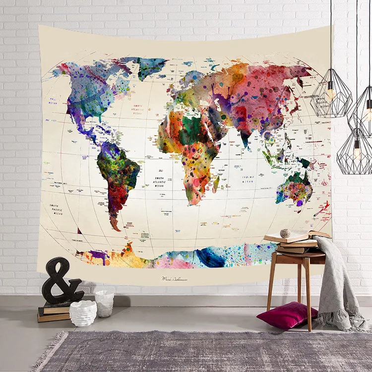 Retro World Map Wall Hanging tapestry Sleeping Pad Wall Tapestry Middle Ages Map Printed Art Tapestries Watercolor Decor TAP229 - Цвет: 1