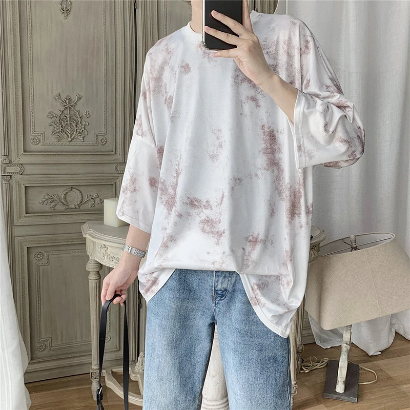 

Summer T-shirt Men's Fashion Tie Dye Printing Casual O-neck Camo T Shirt Men Streetwear Wild Loose Hip Hop Tshirt Mens Tops