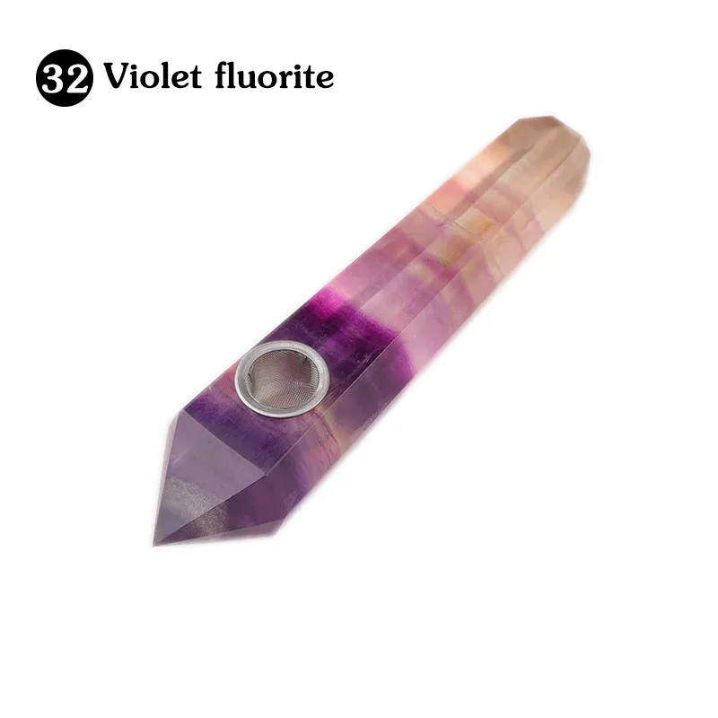 Violet fluorite 1 шт. натуральный кварц курительная Труба Кристалл Камень обелиска палочка точечные сигары курительные трубки трубы заживление с металлическим фильтром - Цвет: Violet fluorite