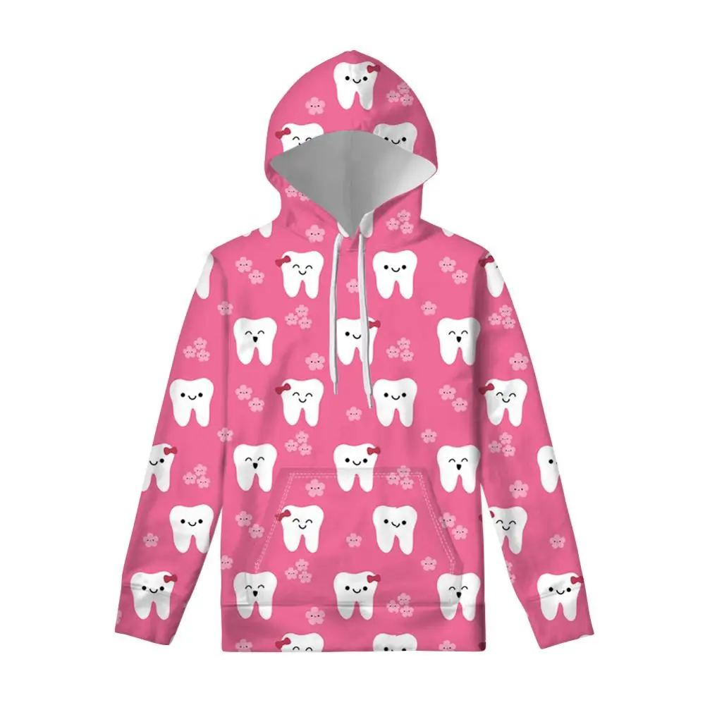 FORUDESIGNS/для женщин толстовки повседневное с длинным рукавом Kawaii стоматолога зубы зубная щетка узор утепленная одежда Harajuku кофты