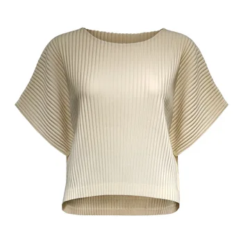

SuperAen Top Women's 2020 Summer New Fashion Simple Short Batwing Sleeve T-shirt Loose O Neck Pleated Bottoming Shirt