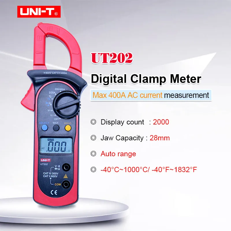 

High Accuracy UNI-T UT202 Digital Clamp Multimeters Ohm DMM DC AC Voltmeter AC Ammeter