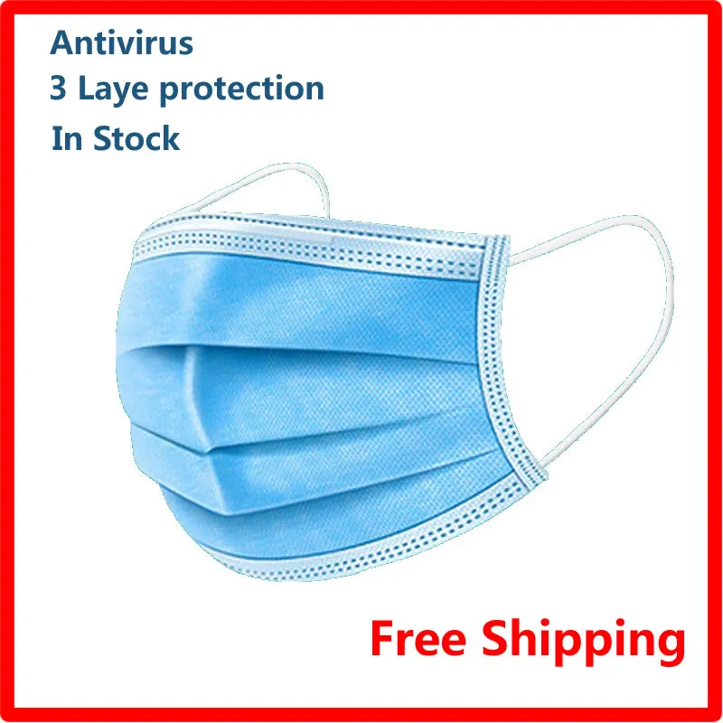 

Free Shipping Adult Disposable 3-layer Filtration Antiviral Flu Bacteria Proof Masks 50pieces/bag