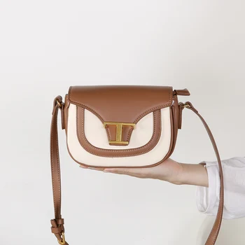

Leather Stitching Crescent Bag for Women 2020 New Letter Lock Shoulder Messenger All-match Saddle Bags Ladies Fashionable Purse