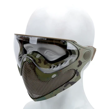 

Hunting Airsoft Paintball Steel Mesh Mask Safety Protective Anti-fog Goggle Full Face With 3 Lens Tactical Accessories