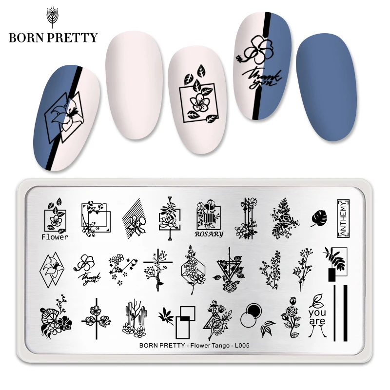 BORN PRETTY прямоугольные штампованные пластины для ногтей цветок простое
