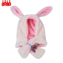 Шапка с заячьими ушками, украшенная медведем, теплая шапка с лисами, детская шапочка, комплект вязаных шарфов, Детская Милая шапка с рисунком, kazkiet# ZB