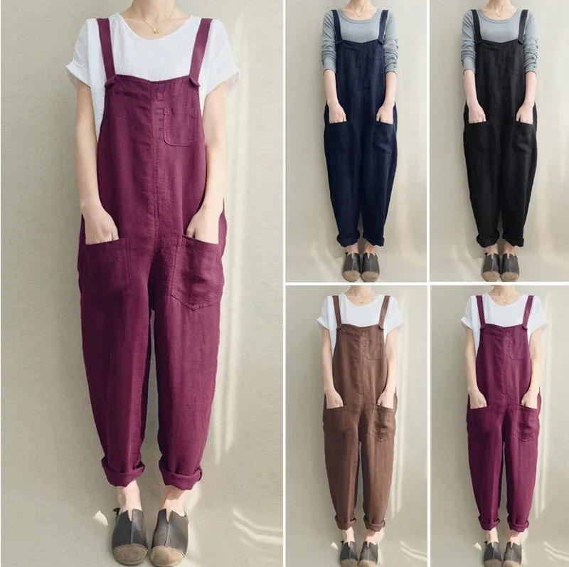 2019 New Womens Jumper Overalls Cami Loose Romper Oversize Ladies Dungarees Jumpsuit Pockets Tank Pants Plus Size S-5XL 2019 New Womens Jumper Overalls Cami Loose Romper Oversize Ladies Dungarees Jumpsuit Pockets Tank Pants Plus Size S-5XL