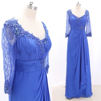 

MACloth Blue Sheath V Neck Floor-Length Long Crystal Chiffon Prom Dresses Dress L 269197 Clearance