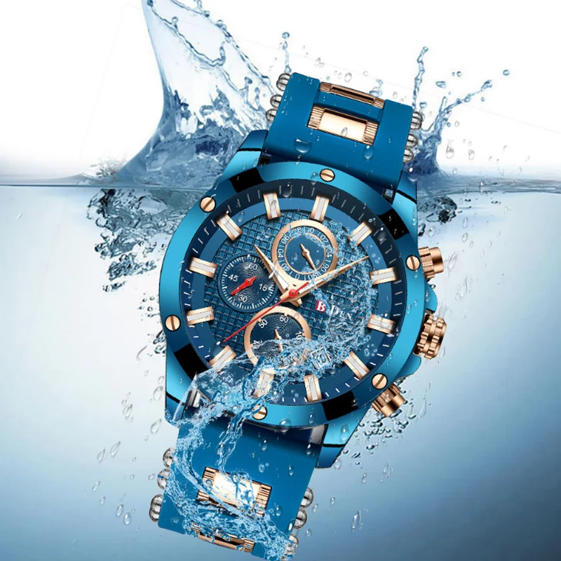 Men's Business Leisure Men's Watch Silicon Tape Three Eye Timing Sports Waterproof Luminous Multifunctional Quartz Watch