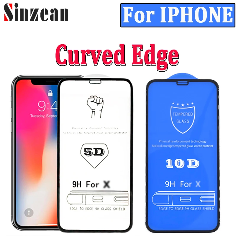 Sinzean 50 шт. для IPHONE 11 Pro Max 5D/10D закаленное стекло с закругленными краями для iPhone XS MAX/XR/678 Plus 3D защита на весь экран
