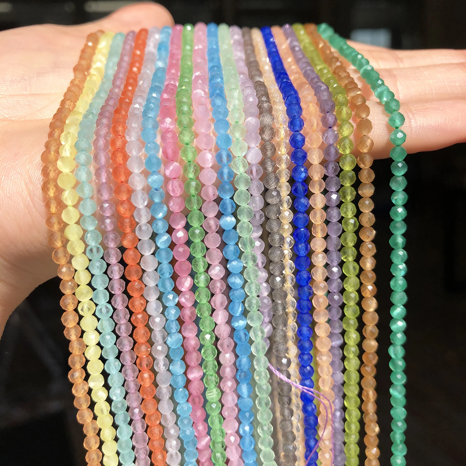 Natürliche Stein 2 3mm Facettierte Mehrfarbige Cat Eye Lose Opal Spacer Perlen Für Schmuck Machen Perlenstickerei DIY Armband Halskette 15'' – Detail 8