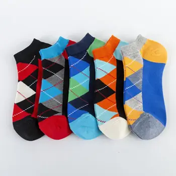 

Fashionable new men's socks colorful breathable pop big rhombogram casual comfortable boat socks man's gift hot sale