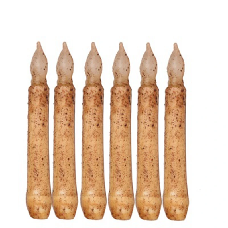 

6PCS Real Wax Pillar Battery Operated Wax Dipped LED Taper Candles Flickering Flameless Taper Candles for Wedding Home Decor