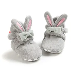 Chaussons souples antidérapants pour bébé fille, chaussures chaudes d'hiver, mignonnes oreilles de lapin, pré marcheur, pour nouveau né, pour ramper 