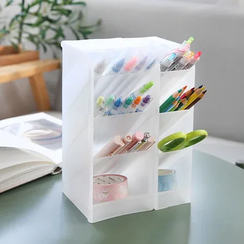 

Grocery T Oblique Insertion Transparent Large Capacity Four Grid Pen Holder Desktop Storage Box Pen Holder Office Stationery