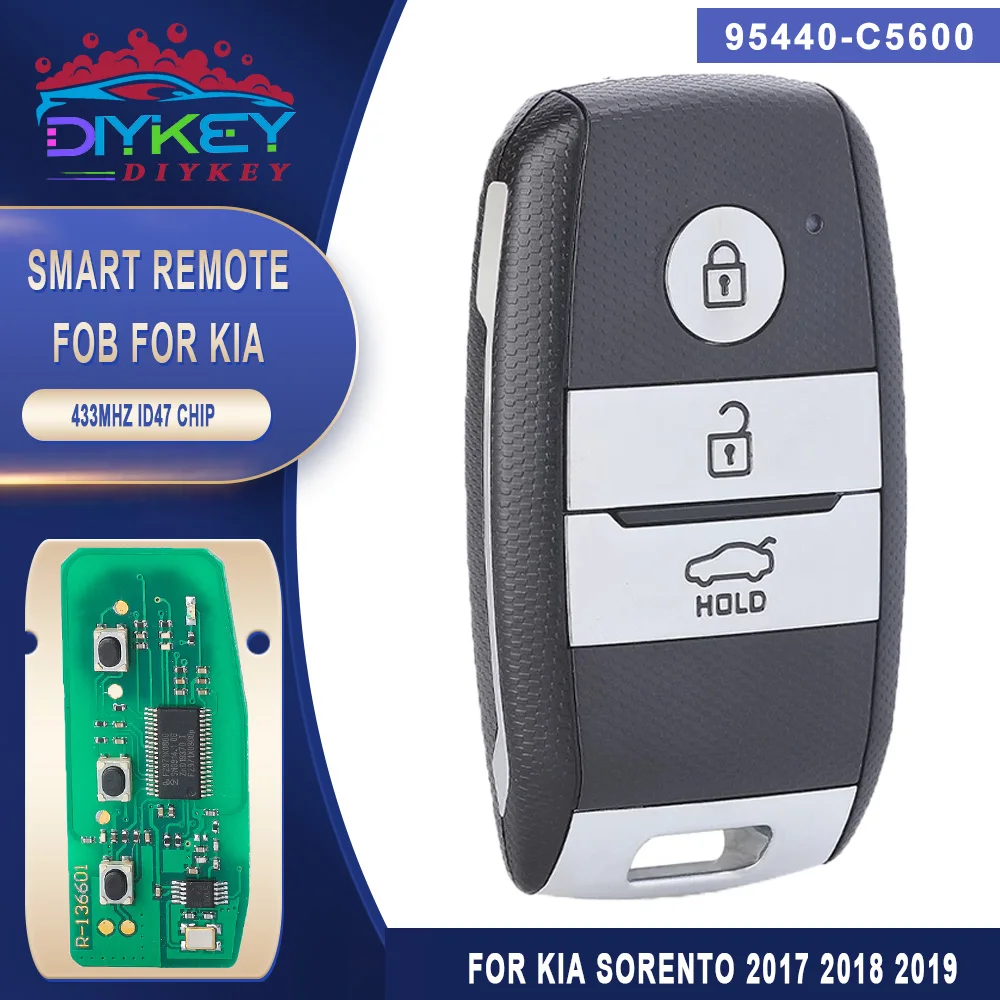 

DIYKEY P/N: 95440-C5600 Keyless Go 3 Button FSK 433MHz ID47 Chip Car Remote Smart Key Fob for 2017 2018 2019 KIA Sorento