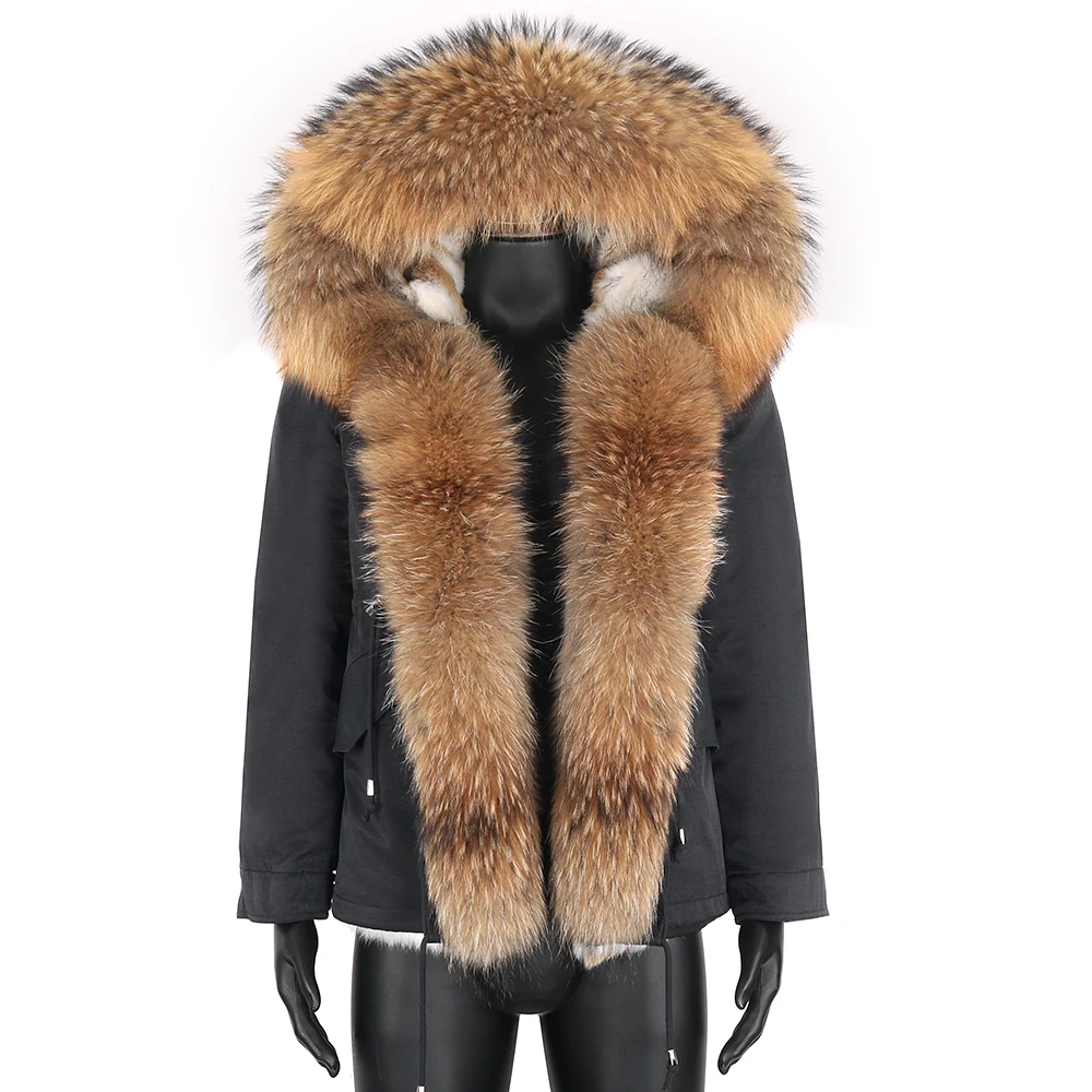 

Rabbit Fur Coat Parkas Lining Mens Overcoat High Quality Real Fur Natural Raccon Fur Collar Winter for Men Style Hooded Material