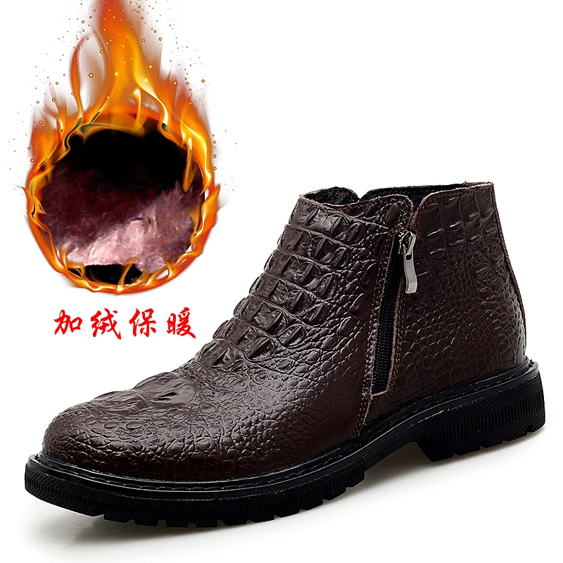 Brown 8112 Fur Зимние меховые кожаные кроссовки, мужская Роскошная обувь, Мужская Дизайнерская черная обувь, Мужская модная обувь, обувь на Плоском Каблуке с замком-молнией, слипоны, повседневные кроссовки - Color: Brown 8112 Fur