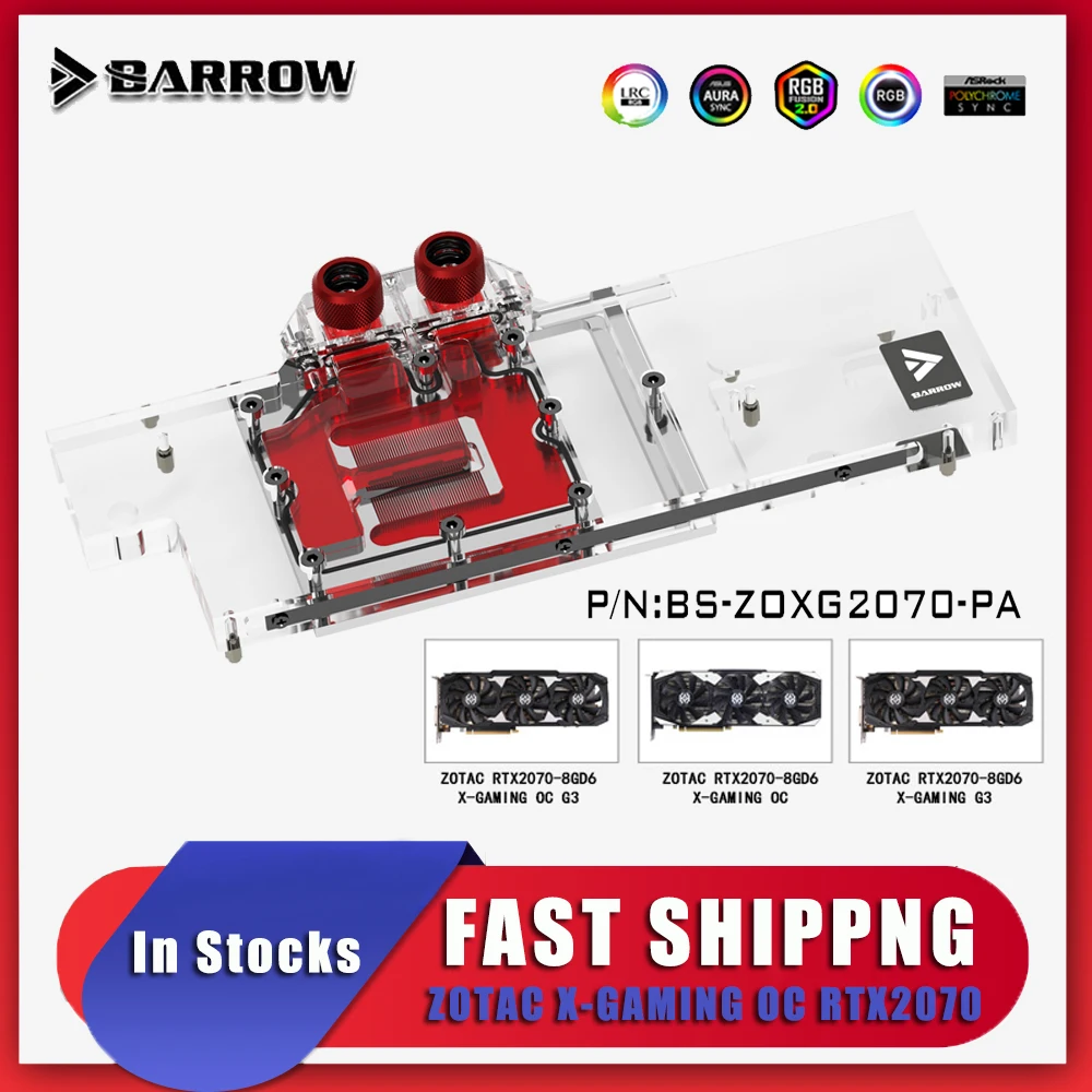 Barrow BS-ZOXG2070-PA GPU PC водяной блок для ZOTAC RTX2080 8GD6 Extreme PLUS OC8 полное покрытие графическая
