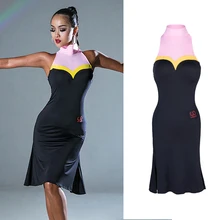 Латинское танцевальное платье женское взрослое соревнование Румба ча-ча Самба Леди без рукавов радужные платья с вышивкой одежда для выступлений DN4207