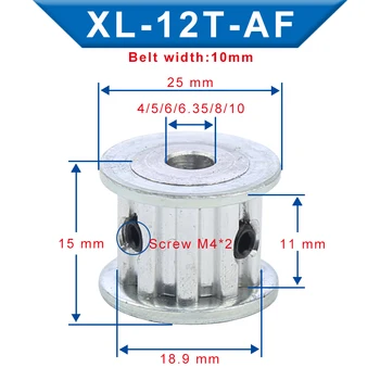 

Pulley XL-12T Inner Bore 4/5/6/6.35/8/10 mm Aluminum Material Belt Pulley AF shape Slot Width 11 mm Fit For XL-10mm Timing Belt