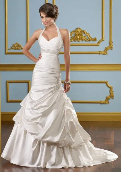 

free shipping Custom Made Vestido De Noiva 2019 Ivory Satin Beading Crystal Ruffles A-Line Robe De Mariee bridesmaid dress